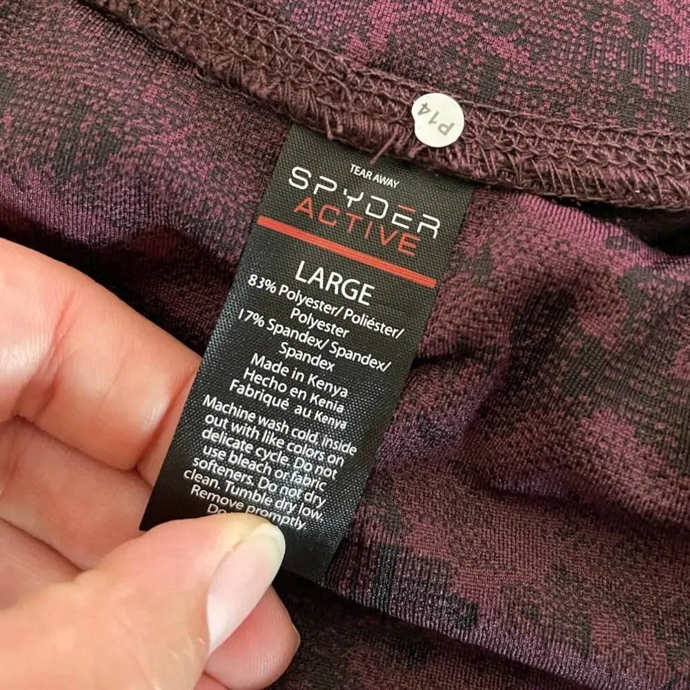 Spyder Active Dark Burgundy Black Pattern Print Leggings Pants Large NEW
